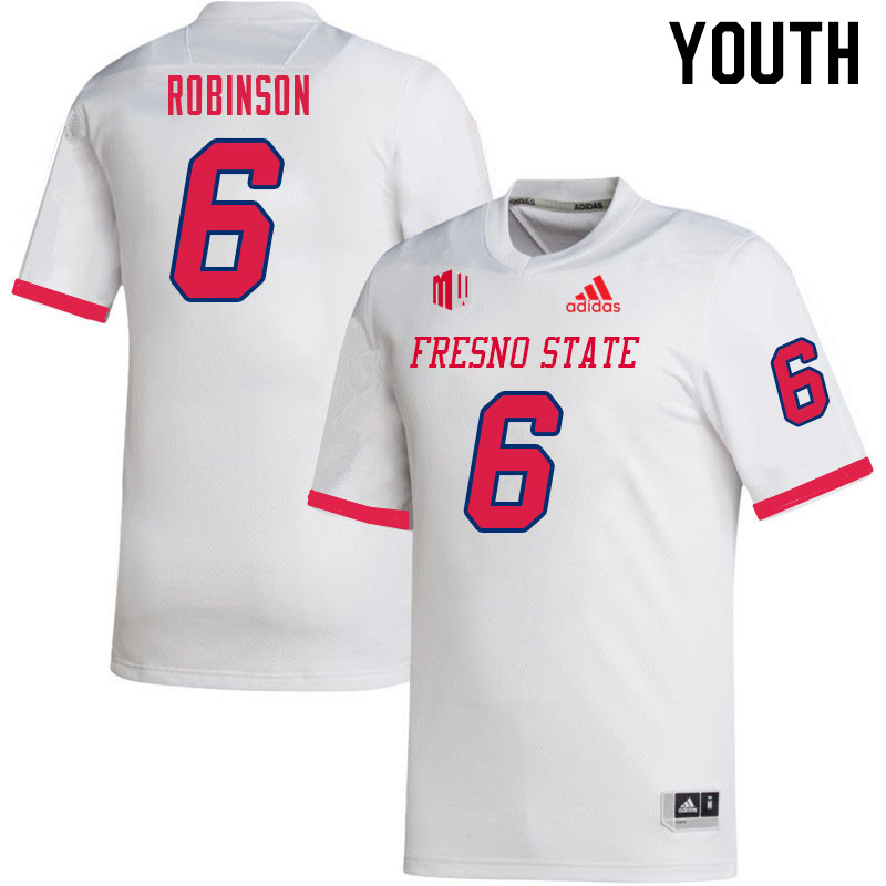 Youth #6 Matt Robinson Fresno State Bulldogs College Football Jerseys Sale-White - Click Image to Close